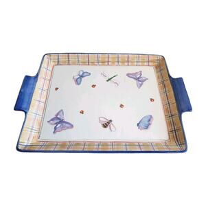 VINTAGE Michal Sparks Hand Painted Large Serving Tray with Handles Discontinued